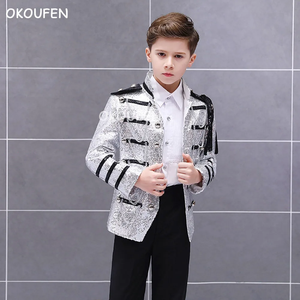 Children's Day sequined Tassel perforance Jacket Costumes Boy's military Dress Wear stage performance palace costume