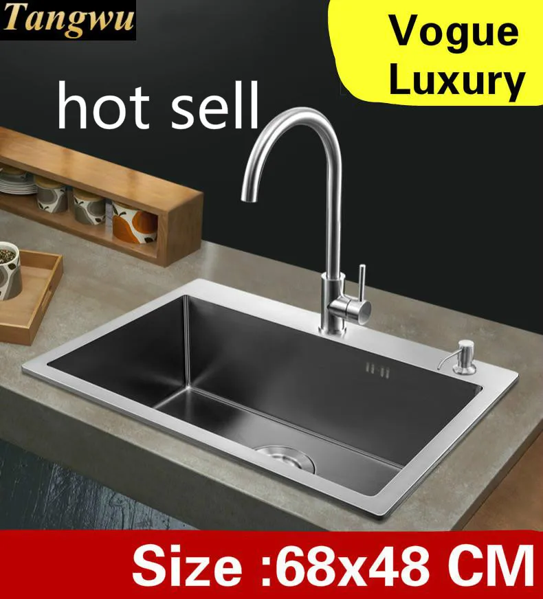 

Free shipping Apartment mini wash vegetables high capacity vogue kitchen manual sink single trough 304 stainless steel 68x48 CM