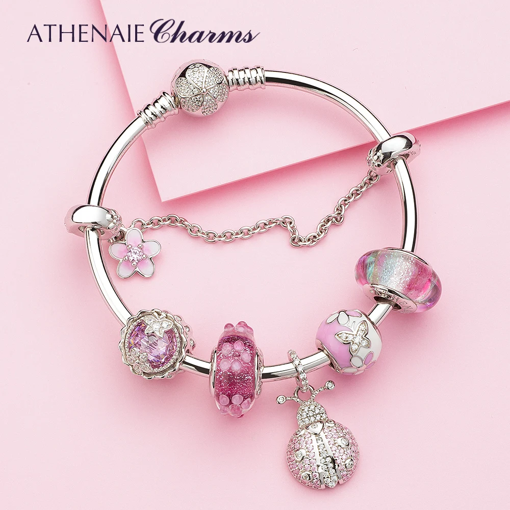 ATHENAIE  Genuine 925 Sterling Silver Charms Colored Rainbow Murano Glass Beads for Jewelry Making fit Charm Bracelet