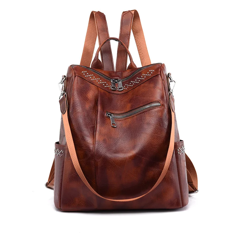 2024 Soft Pu Leather Women Backpack Youth Lady School Bag Big Capacity Travel Backpacks Women's Shoulder Bags