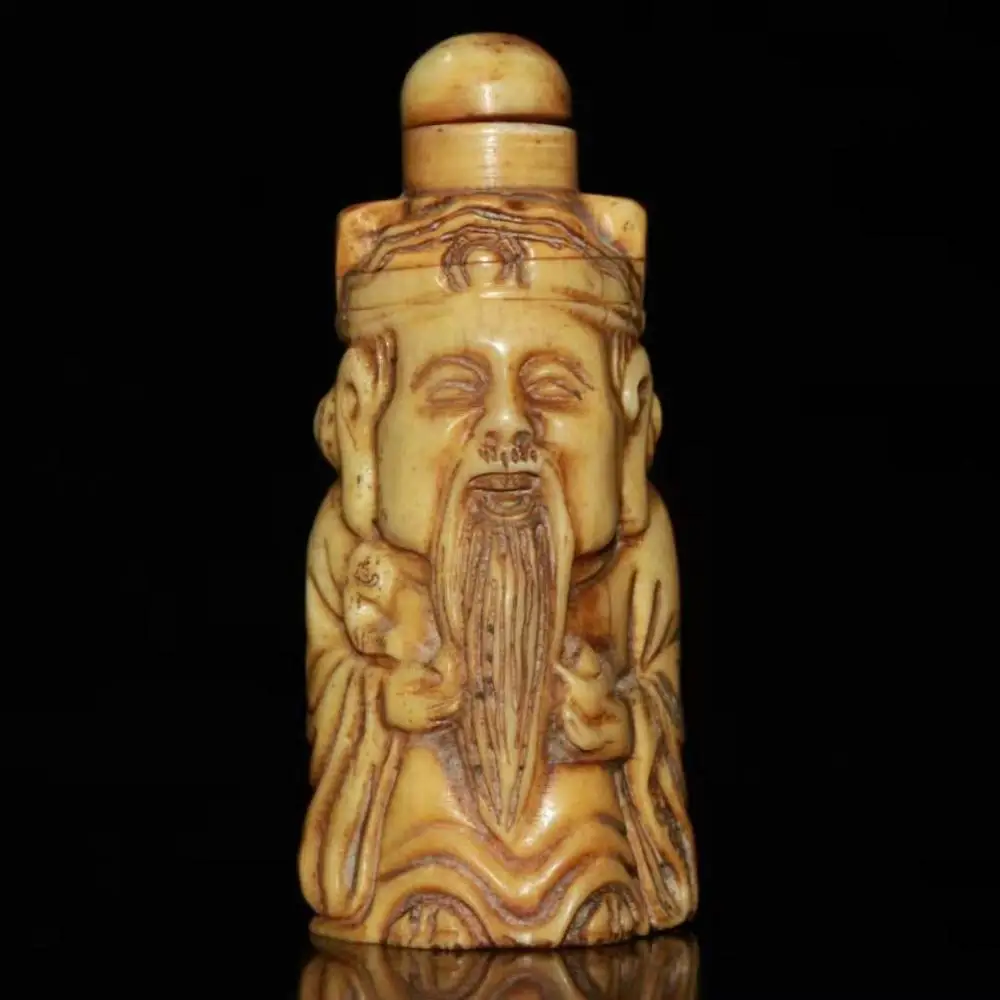 Collection old Chinese  bone snuff bottle, fine carving, Eastern Santa, free shipping