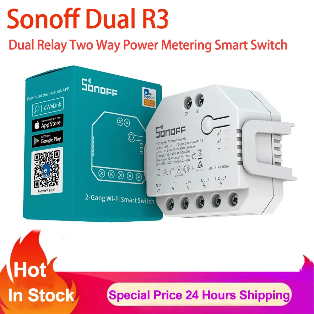 SONOFF DUAL R3 Dual Relay Two Way Power Metering Wifi Smart Switch Smart Home Roller Shades Motor Control Via eWelink APP Alexa