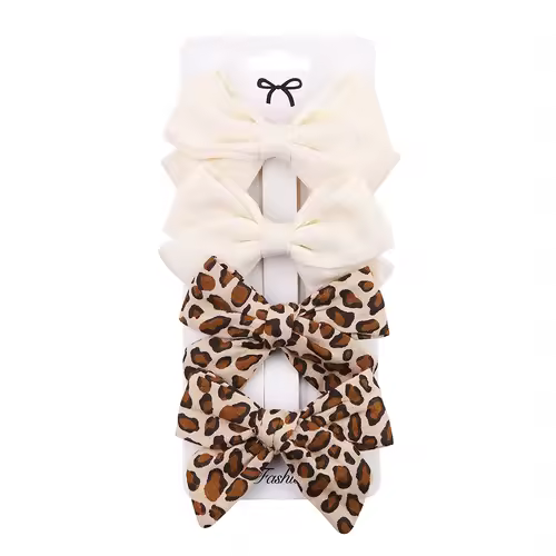 4Pcs/set Leopard Dot Print Bowknot Hair Bow Clips Baby Girls Lace Cotton Linen Barrettes Safety Hairpins Headwear Accessories - Image 13