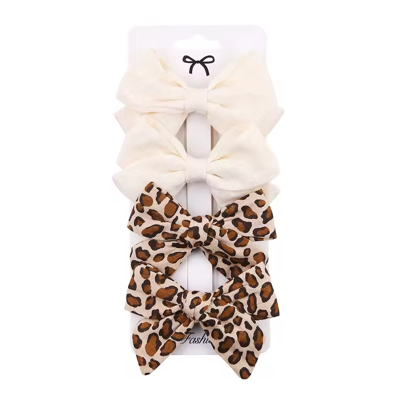 4Pcs/set Leopard Dot Print Bowknot Hair Bow Clips Baby Girls Lace Cotton Linen Barrettes Safety Hairpins Headwear Accessories - Image 13