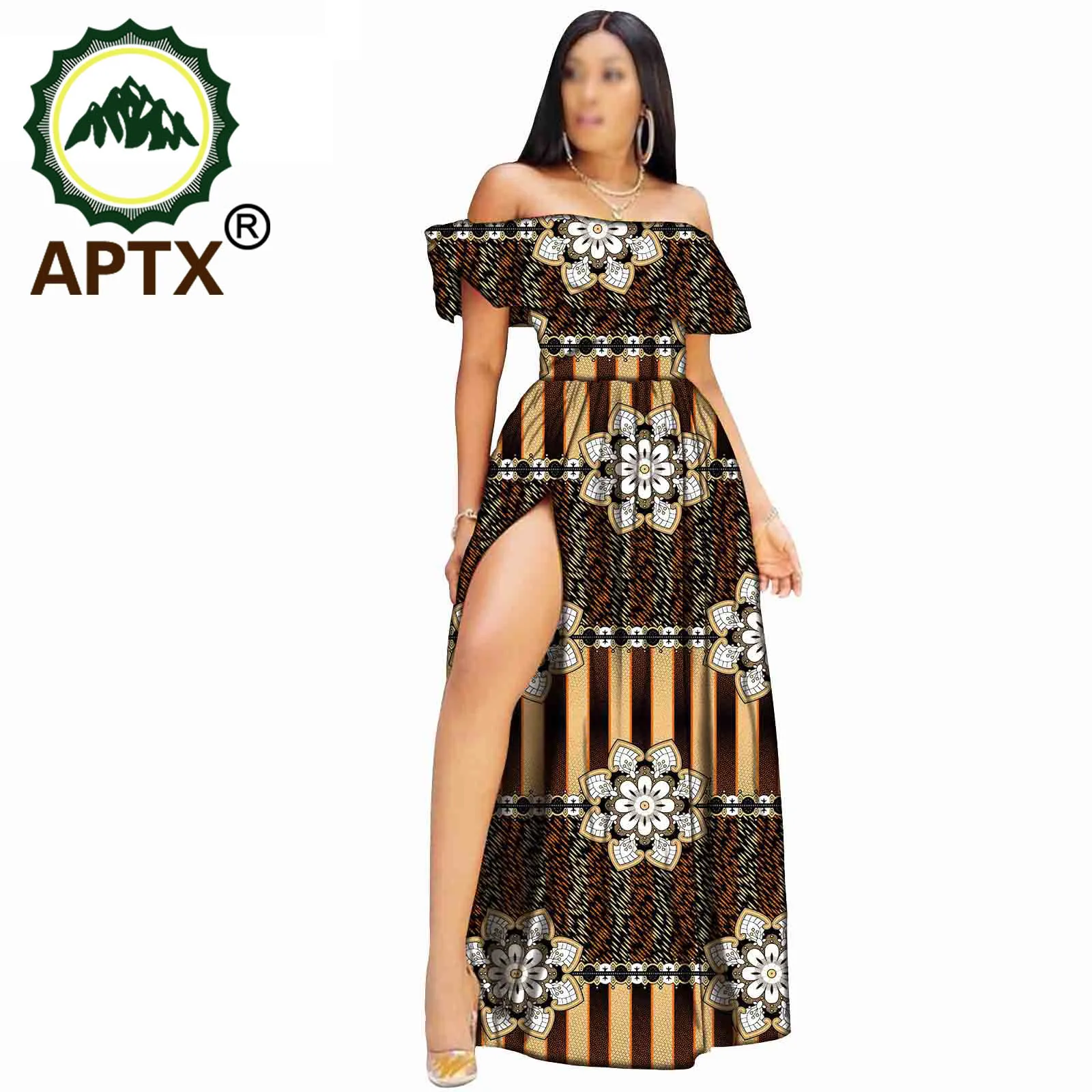 

African Women Dress Ankara Style Strapless Dress Floor Length Party Dresses Short Sleeve Elegant Floral Skirt Wax Pure Cotton