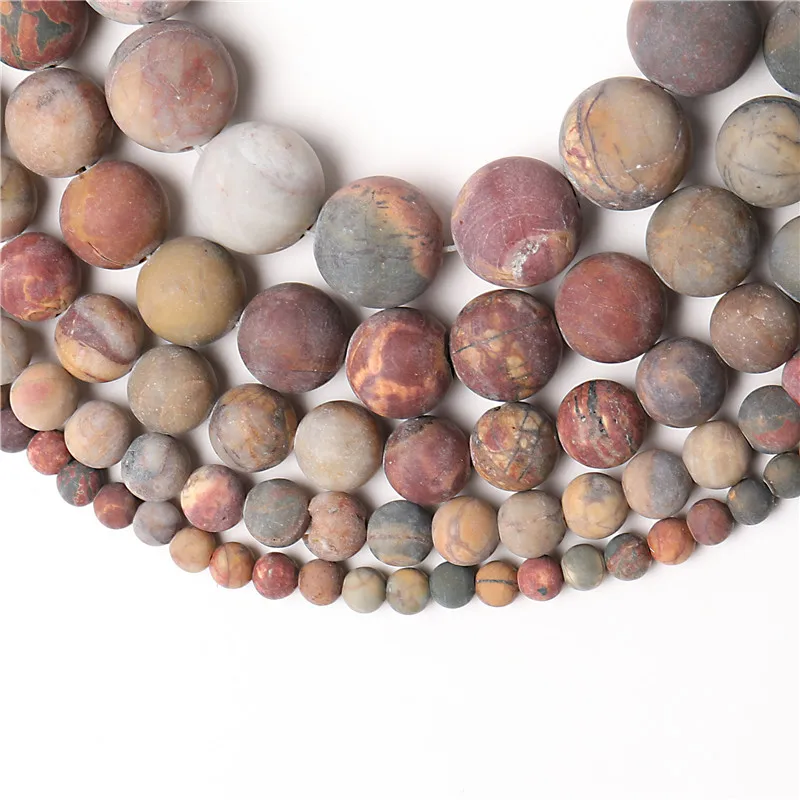 Dull Polish Natural Matte Picasso Jasper Stone Beads Round Loose Beads For Jewelry Making DIY Bracelets 15inches 4/6/8/10/12MM