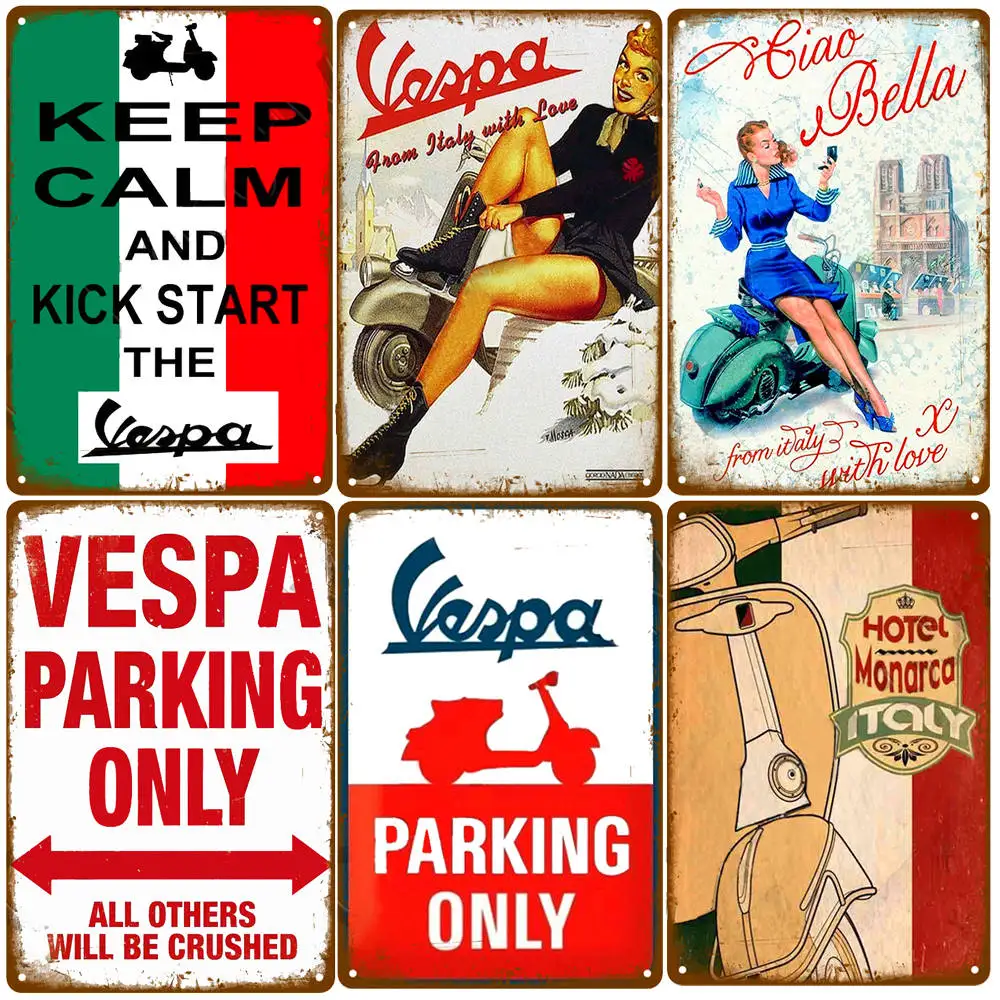 Vespa Parking Only Vintage Metal Tin Sign Home Cafe Garage Motorcycle Billboard Wall Art Poster Plate Club Decoration ZSS81