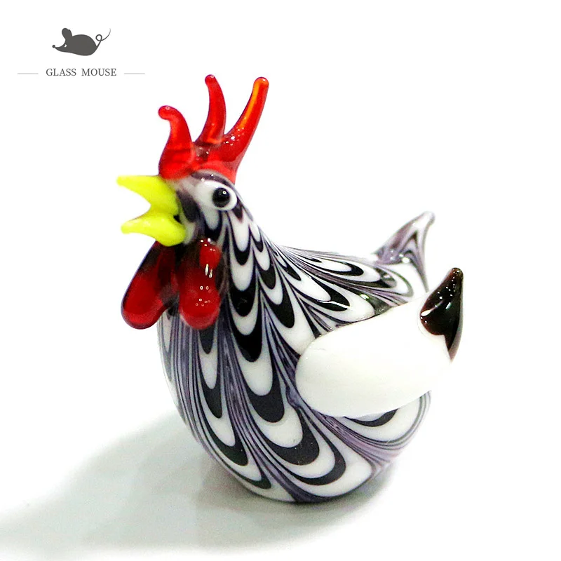 Handmade Artistic Glass Chicken Small Sculpture Cute Rooster Poultry Animal Mini Figurine Home Decoration Ornament Gift For Kids