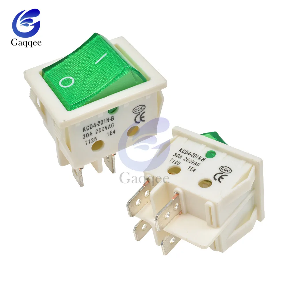 5cs KCD4 Rocker Switch Button ON OFF 2 Position 4 Pins Electrical Equipment With Light Power Switch Silver Contact 30A/250V