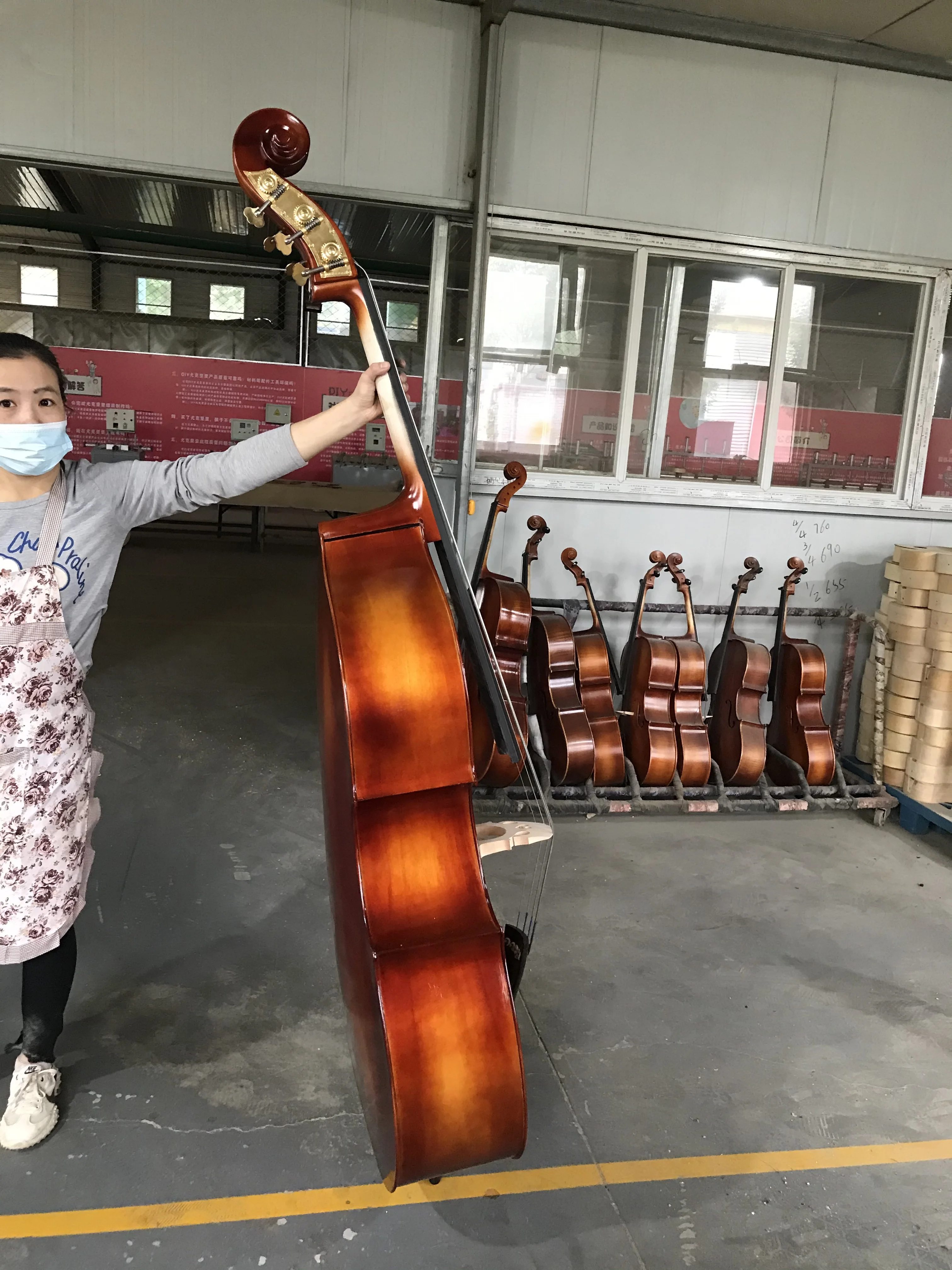 Customized Double Bass Handmade Plywood with Free Bag, Popular Wood, 5 Strings, 3/4 Contrabass, 5 Strings, 3/4