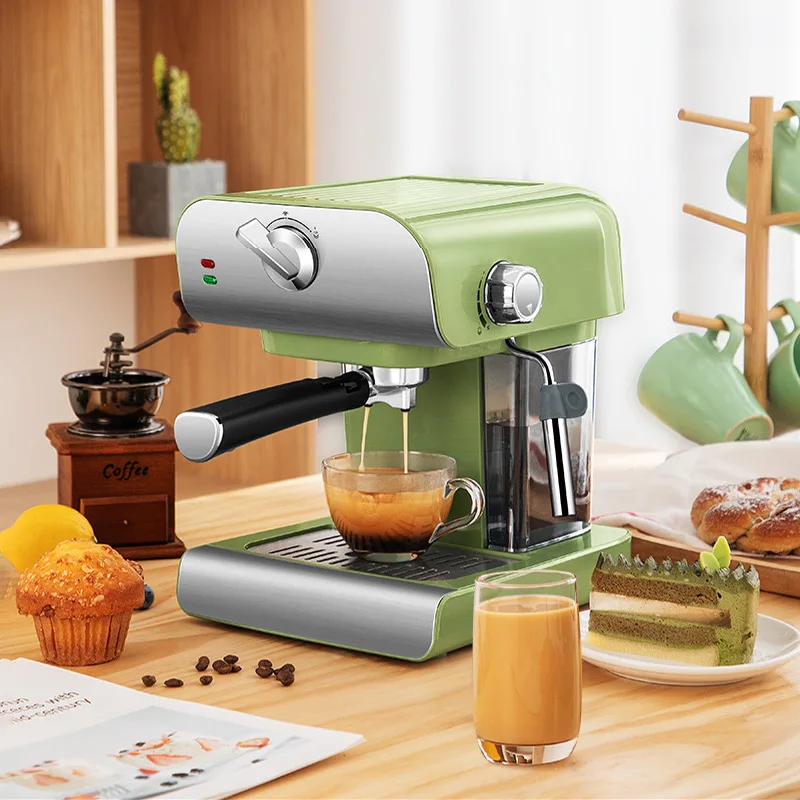 Máquina de café expreso para el hogar, pequeña máquina de café semiautomática de vapor, máquina de espuma de leche, sistema de bomba, cafetera