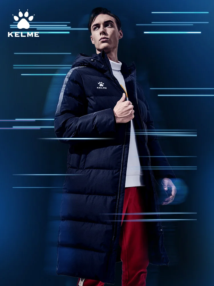 KELME Men Winter Jacket Women Long Hooded Sports Training Casual Wear Overcoat Outwear Cotton Padded Warm Coat Men 3991553
