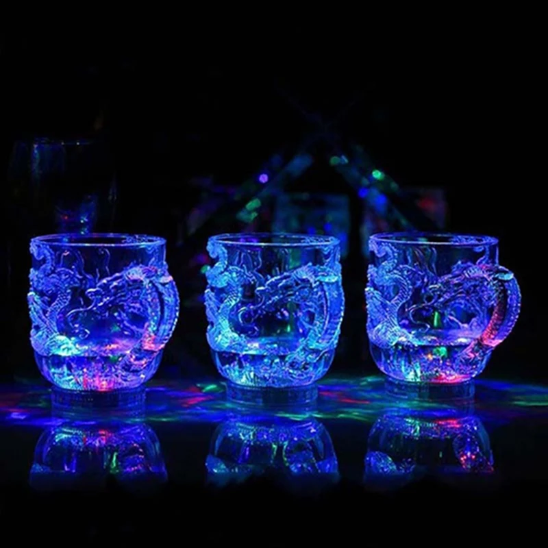 HOT SALES！！！New Arrival LED Flashing Color Change Water Activated Light Up Dragon Beer Whisky Cup Mug Wholesale Dropshipping