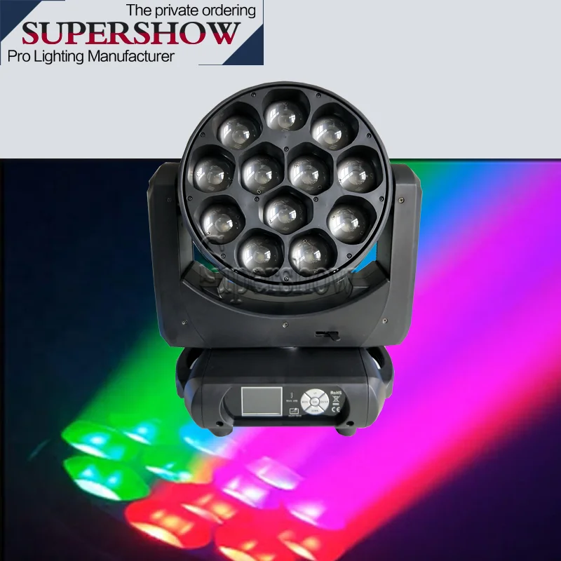 Stage effect linghting bee eye light 12X40W rgbw 4IN1zoom moving head light for dj disco bar wedding party show occasion