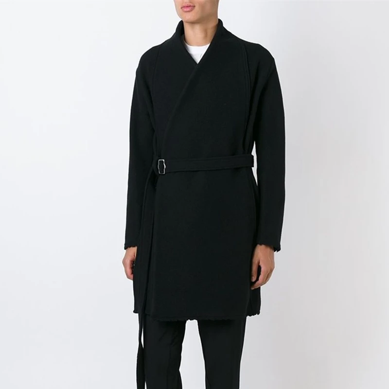 

Men's woolen coat 2020 fall/winter stand-up collar casual style European and American mid-length belt woolen trench coat