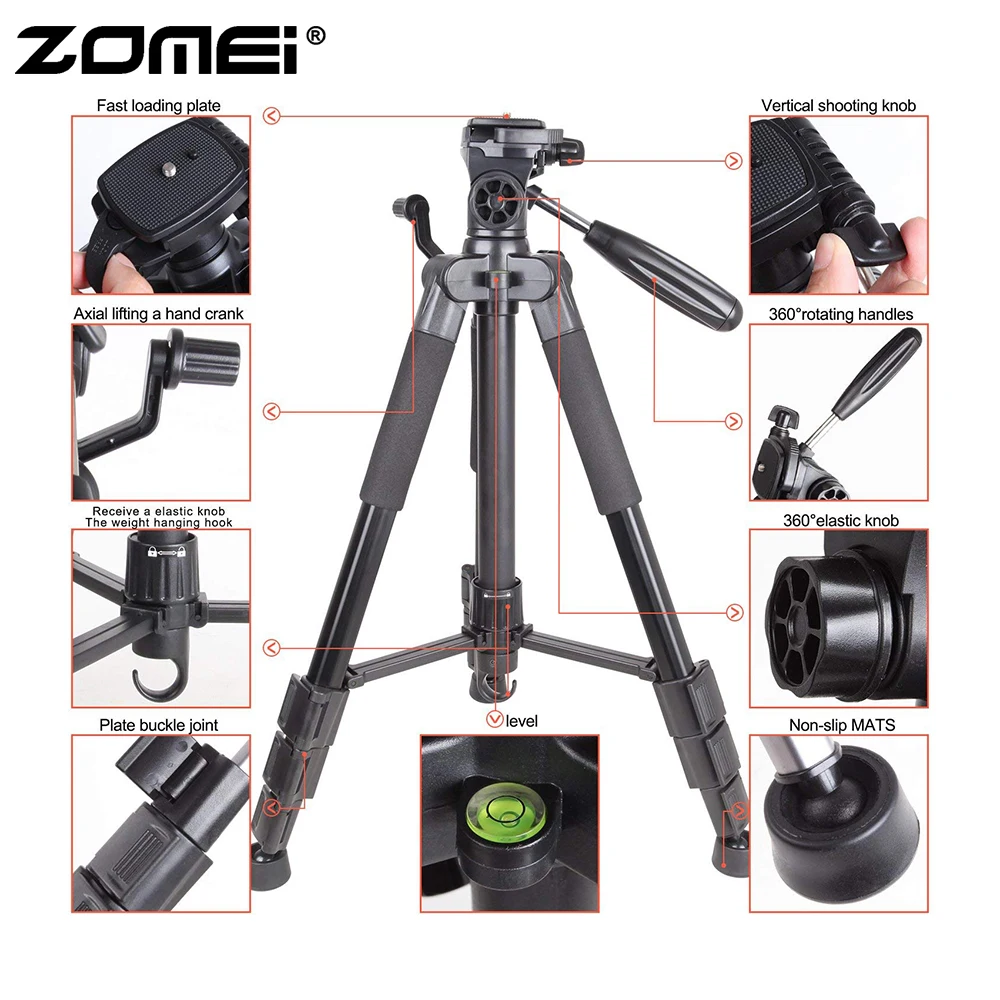 ZOMEI Black Q111 Lightweight Professional Tripod Portable Travel Camera Stand + Pan Head + Carry Bag for SLR DSLR Digital Camera