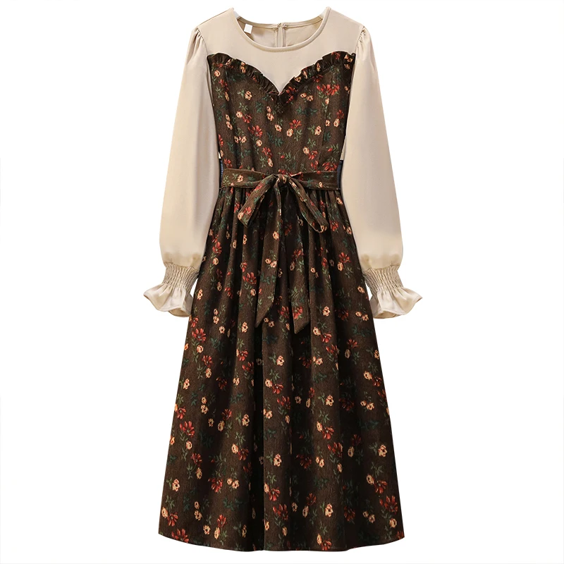 EHQAXIN-vestido francés Retro Floral para mujer, Falda larga de cintura alta, línea A, L-4XL, novedad de otoño, 2022