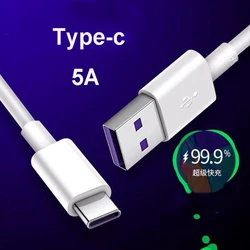 5A USB Type C 1m Cable For Samsung S20 S9 S8 Xiaomi Huawei P30 Pro Fast Charge Mobile Phone Charging Wire White Cable