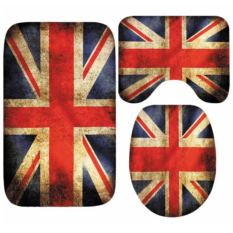 Vintage Grunge Union Jack UK Flag Bath Mat for Bathroom Toilet  Carpet Shower Room Floor Rug Black White Old UK Flag Home Decor