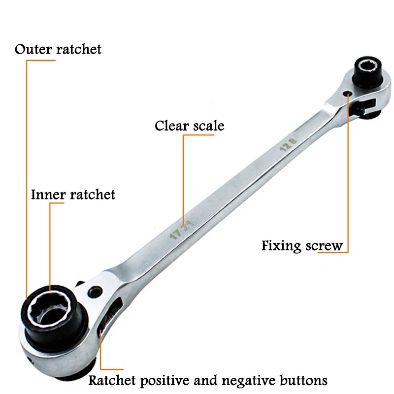 8-21mm 8-In-1 Multifunction 72 Teeth Ratchet Socket Wrench Non-Slip 12 Teeth Sleeve Spanner Double-Headed Car Repair Tools