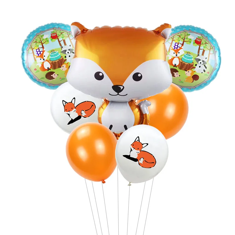 7pcs/lot Fox Balloons with Animal Latex Balloon Number Baby Shower Globos Children Birthday Party Decorations kids