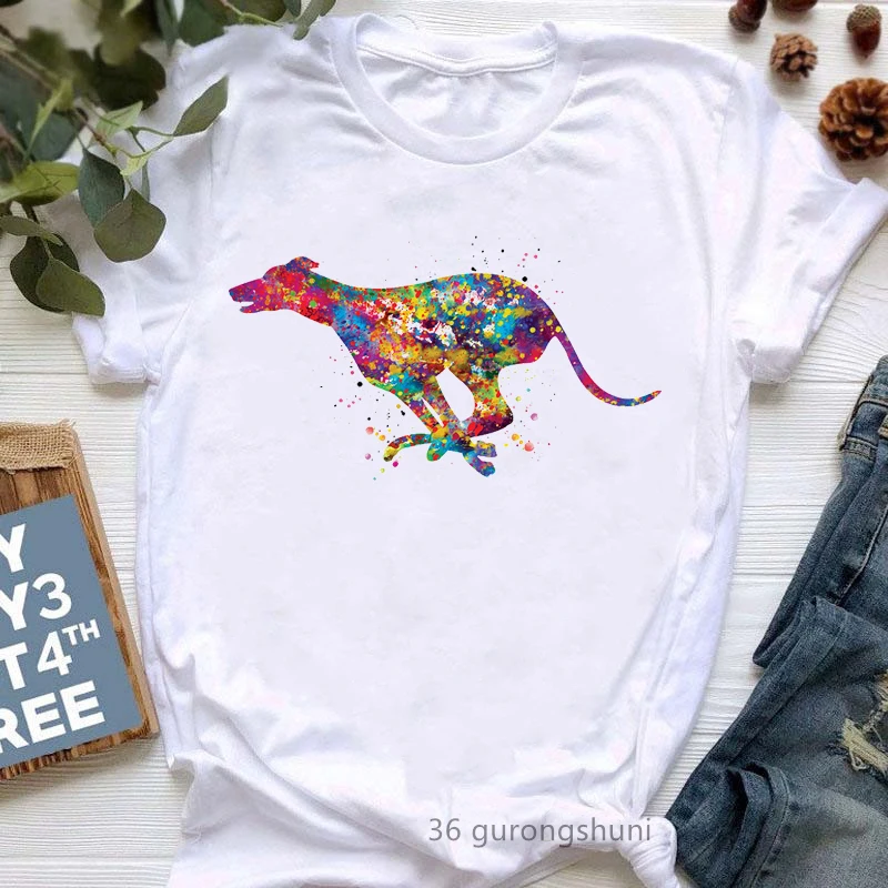 Greyhound Watercolor Animal Print Women'S T-Shirt Funny Dog Lover Tshirt Femme Harajuku Kawaii Clothes T Shirt Female Wholesale
