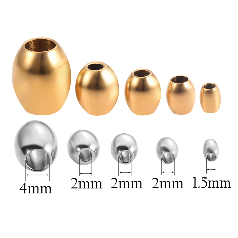 

50pcs Large Hole Stainless Steel Barrel Spacer Beads Oval Loose Caps Beads for DIY Bracelet Necklace Jewelry Making Accessories