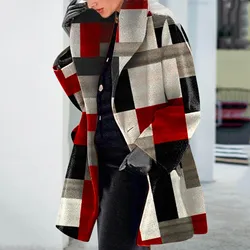 Plaid Winter Hooded Blend Wool Coat Womens Winter Long Sleeve Trench Jacket Ladies Warm Slim Long Retro Overcoat Outwear Female