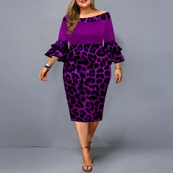 Plus Size Dresses Elegant Leopard Printed Evening Wedding Party Dress Women 2021 Autumn Chic Flare Sleeve Night Club Dress 5XL