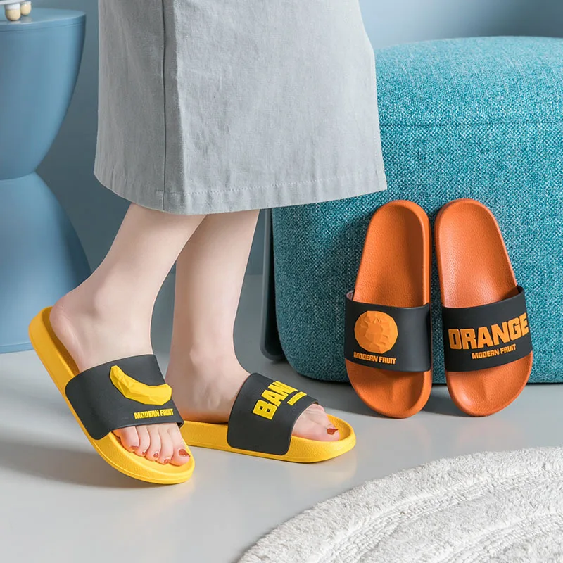 3D Fruit Pattern Household Cartoon Women\'s Banana Slippers Summer Indoor Orange Bathroom Slippers Antiskid Men\'s Couple Shoes