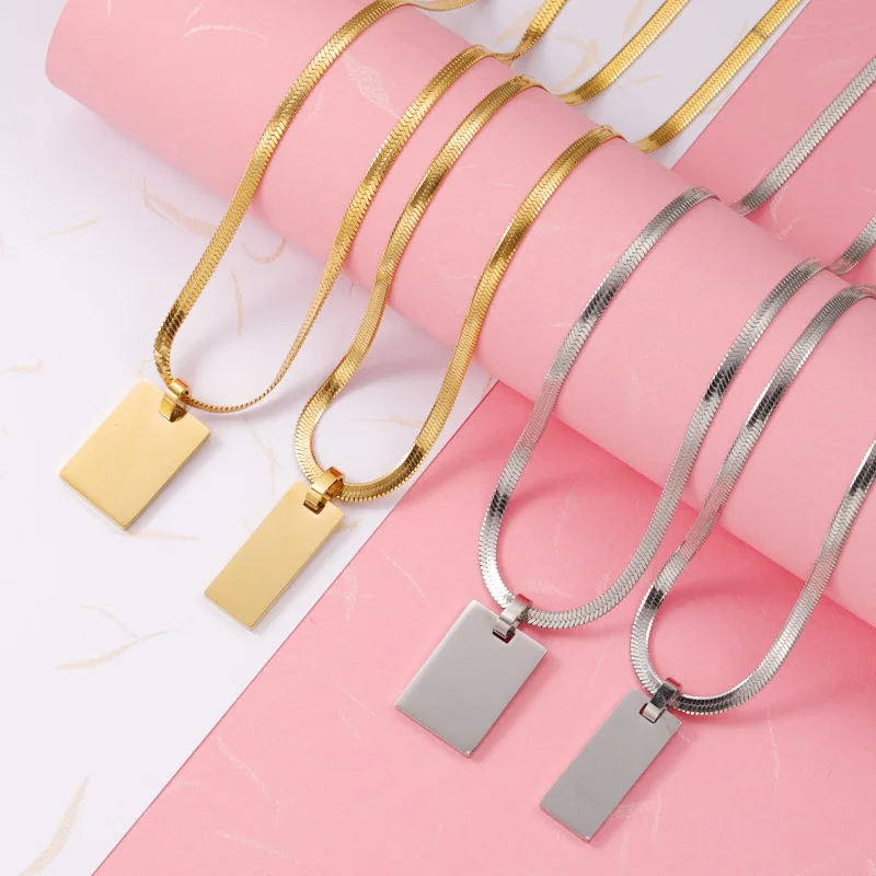 

5pcs/Lot Blank Rectangle Pendant Necklaces Gold Color Snake Chain Necklaces For DIY Jewelry Making Wholesale