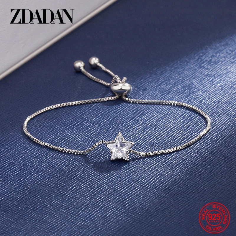 ZDADAN 925 Sterling Silver Pentagonal Zircon Bracelet Chain For Women Fashion Party Jewelry Gift