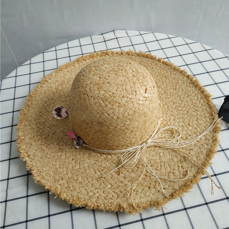 Fashion women's Panama straw hat natural shell conch raffia beach hat summer straw hat sun hat wholesale Dropshipping visor hat