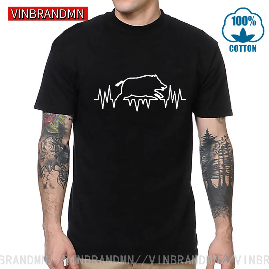 Novelty Wild Boar Heartbeat Huntings Design T shirt Funny Wild Boar Electro Cardiagram T-shirts humor pulse tshirt 2020 hot sale