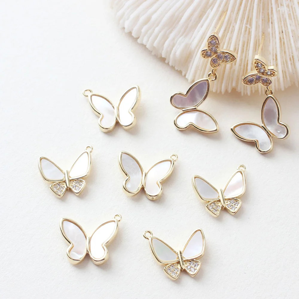 2PCS 14k Gold Plating Butterfly Pendant Charms for Jewelry Making Bracelet Diy Earrings Supplies  Hand Made Brass Accessories