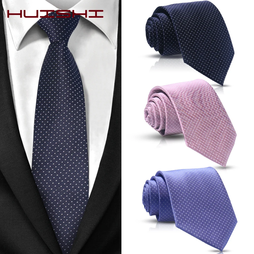 HUISHI-Corbata rosa para hombre, corbata colorida de color rosa sólido con puntos blancos, Regalos divertidos, 8cm de ancho, accesorios de corbata de poliéster a la moda