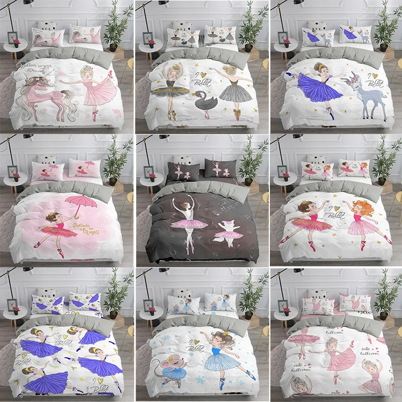 

Ballet Dancing Girl Bedding Set Duvet Cover Children Print Cartoon Lovely Ballerinas Princess Quilt Cover Queen King Single Size