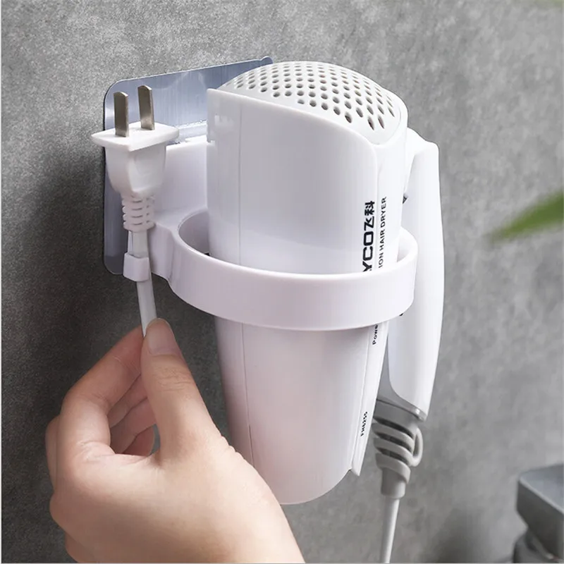 Punch-free ABS Hair Dryer Rack Wall-mounted Sticky Hook Hair Dryer Hanger Practical Bathroom Shelf Storage Hairdryer Holder