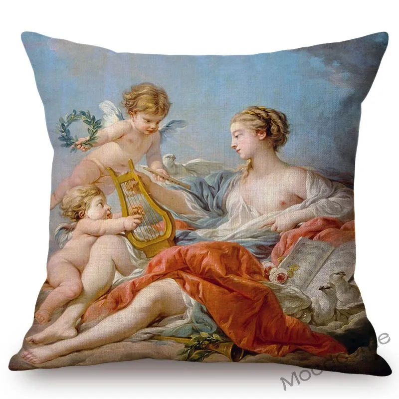 French Royal Painting Francois Boucher Ancient Greek Myth Venus Cupid Angels Floral Retro Decor Throw Pillow Case Cushion Cover