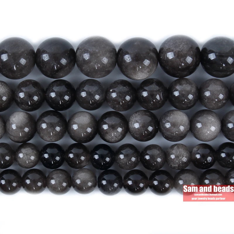 Natural Silver Color Obsidian Round Loose Beads For Jewelry Making SOB21