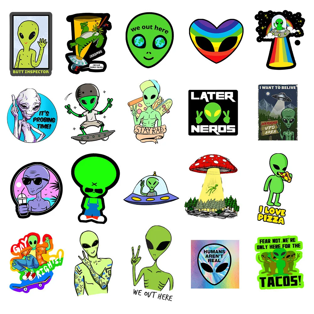 10/30/50PCS Alien UFO Anime Stickers Laptop Guitar Luggage Fridge Phone Bike Waterproof Graffiti Sticker Decal Kid Classic Toys