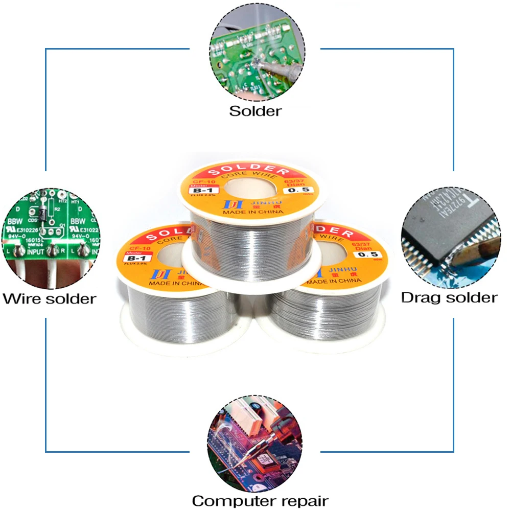 JINHU 100g 0.5-2.0MM Mild Rosin Core 183℃ Melting Point High Purity Environmental Solder Wire Welding Flux Iron Cable