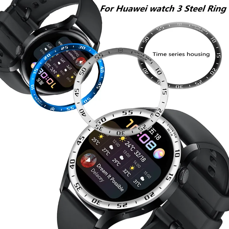 Anel de aço inoxidável para relógio huawei 3, pulseira frontier, anel adesivo anti-arranhões, capa de metal, acessório para relógio inteligente