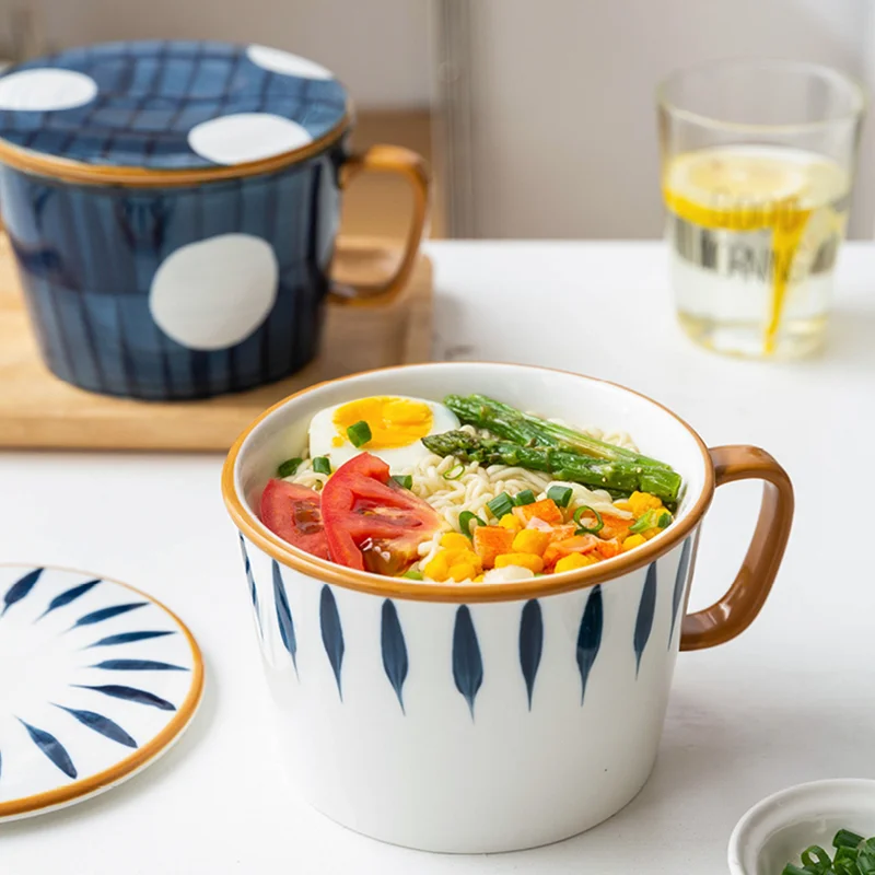 Imagem -05 - Tigela de Macarrão Instantâneo de Cerâmica com Alça e Tampa Tigela de Ramen para Casa Salada Estilo Japonês Criatividade Tigela de Macarrão Instantâneo