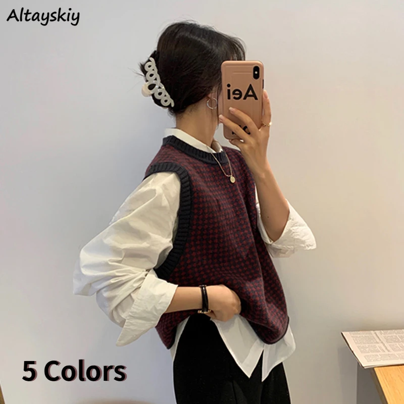 Retro Sweater Vest Women 5 Colors Stylish College Girl Clothes Sleeveless Minimalist  Autumn All-match Teens Knitwear Y2k