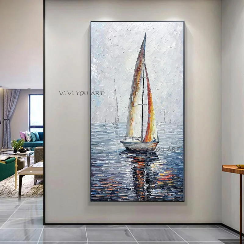 

100% Handmade Personality Ferry AStract Combination Canvas Paintings Modern Wall Art Pictures For Living Room Office Decor