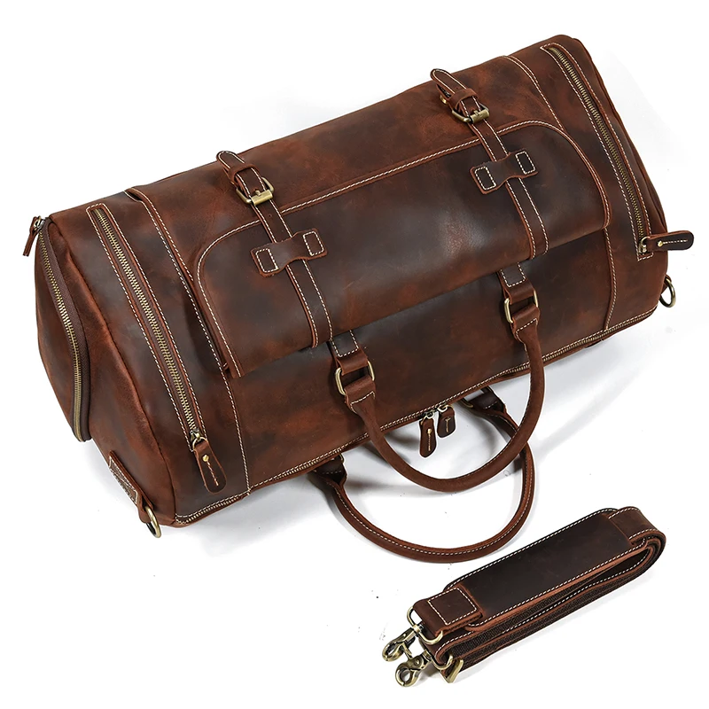 Luufan-Bolso de viaje de cuero genuino para hombre, bolsa de gran capacidad con bolsillo para zapatos, Retro Crazy Horse, para viaje de negocios