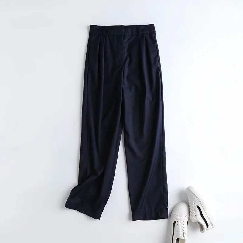 Jenny&Dave women pantalones mujer england simple fashion navy pleated casual ankle suit pants pantalon femme trousers women sets