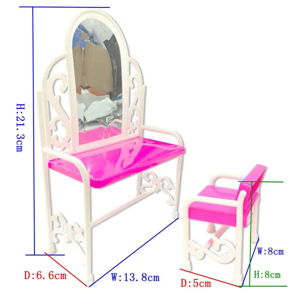 1 Set Doll Accessories For Barbie Doll Pink Cute Plastic Dresser Table Chair Hangers Comb Dryer 1/6 Dollhouse FurnitureToy