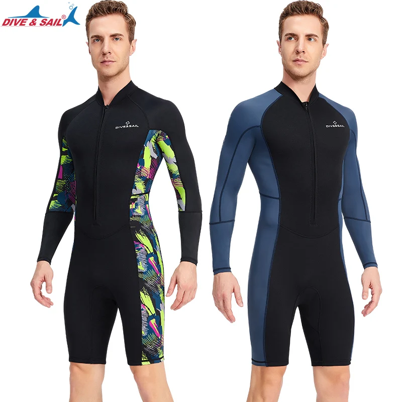 Men's Wetsuits 1.5/mm Neoprene 0.5mm Lycra Front Zip Long Sleeve Shorty Dive Skin Snorkeling, Surfing,Canoeing, Swimming